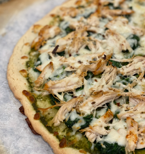 Gluten-Free Chicken and Spinach Pesto Pizza thumbnail