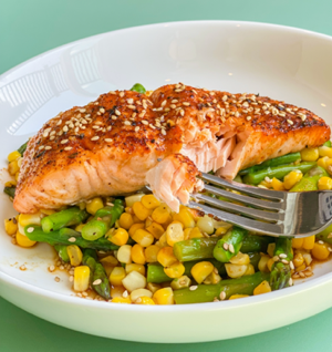 Air Fried Salmon over a Warm Corn and Asparagus Salad thumbnail